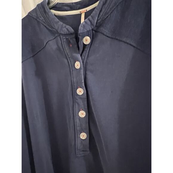 Free People Navy Blue Zander Mini Dress Oversized Layered French Terry Sz L - Picture 5 of 9